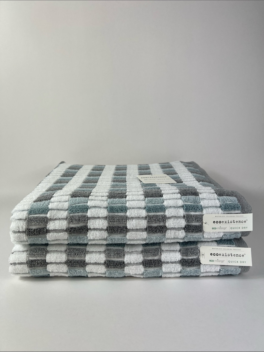 Ecoexistence Zero Twist Loops Bath Towel Set - Blue Gray White Stripe - 2 Pc NEW
